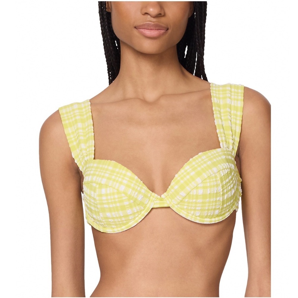 Kate Spade New York Nappa Cabbage Check Underwire Bra Bikini Top Large NEW